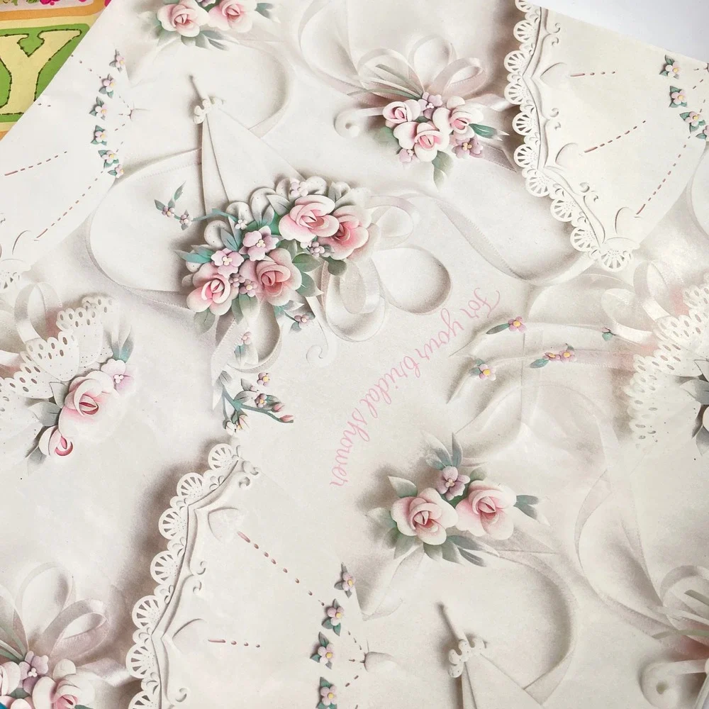 Vtg Variety Gift Wrap 4 Ribbon Lot Baby Wedding Shower Mid Century Junk Journal